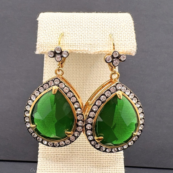 Vintage Nolan Miller Glamour Collection Royal Pear Drop Earrings Emerald Green - Picture 2 of 10
